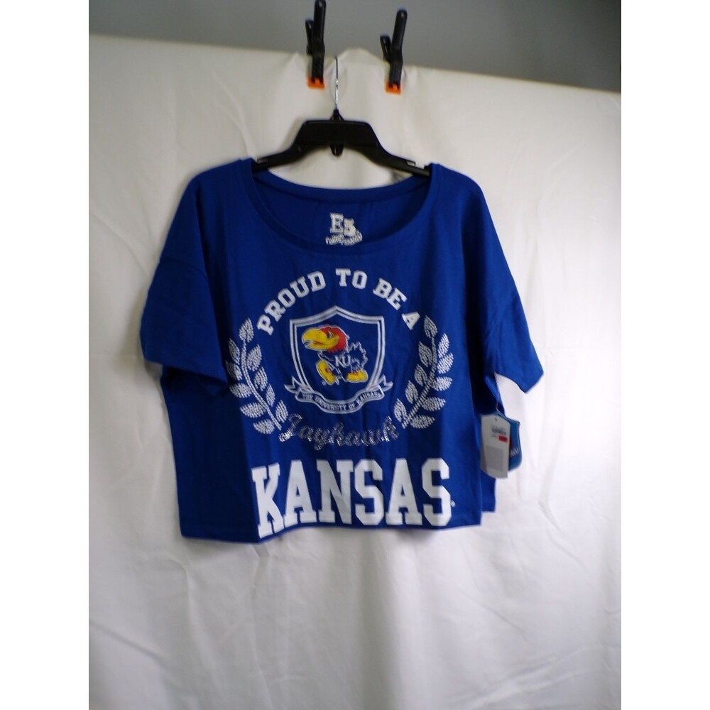 E5 Kansas Jayhawks Women's Cropped T Shirt Blue X-Large College Classics